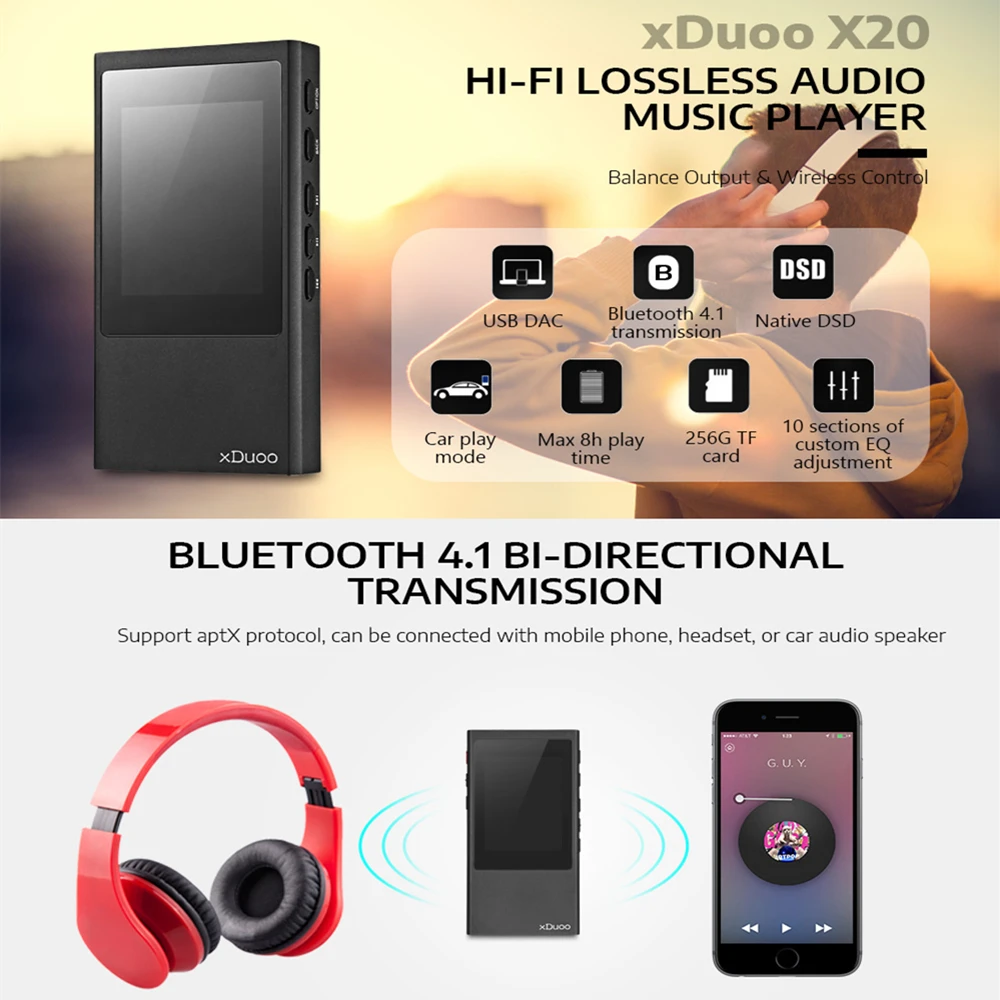 Оригинальный XDuoo X20 High Fidelity Lossless музыка DSD HIFI Mp3 плеер DAP поддержка Apt-X Aptx Bluetooth 4 1 NANO