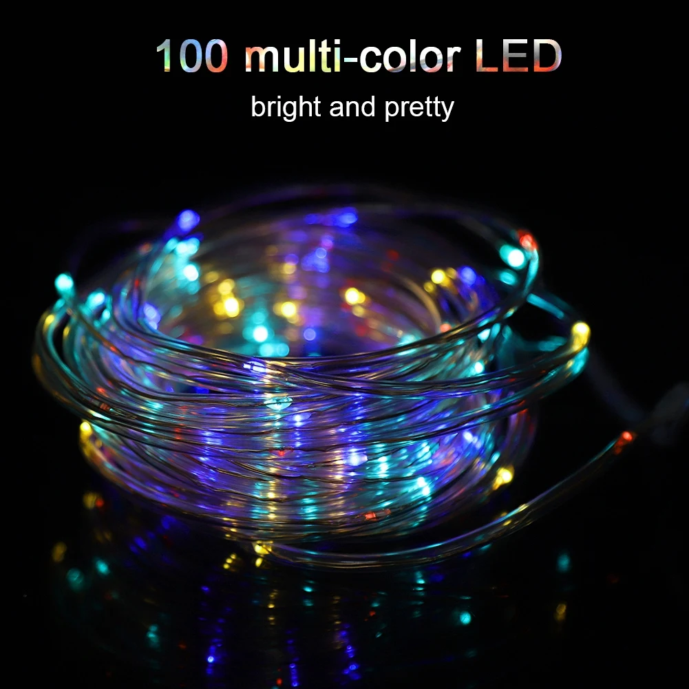 10 м на солнечных батареях 100LED многоцветная проволочная Гирлянда для дома сада