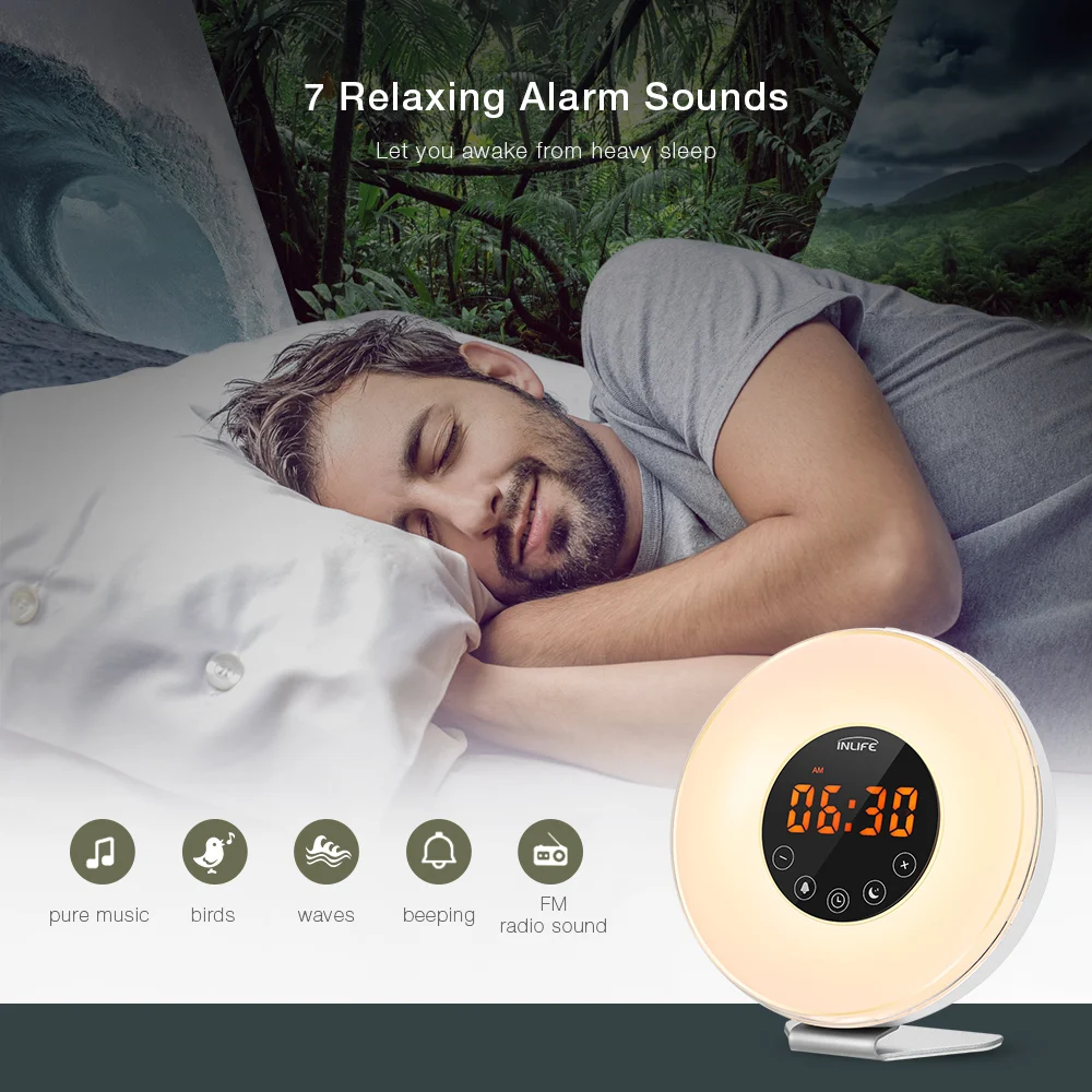 Inlife 6639 Wake Up Light с FM радио дисплеем времени Сенсорный режим светодиодный дисплей