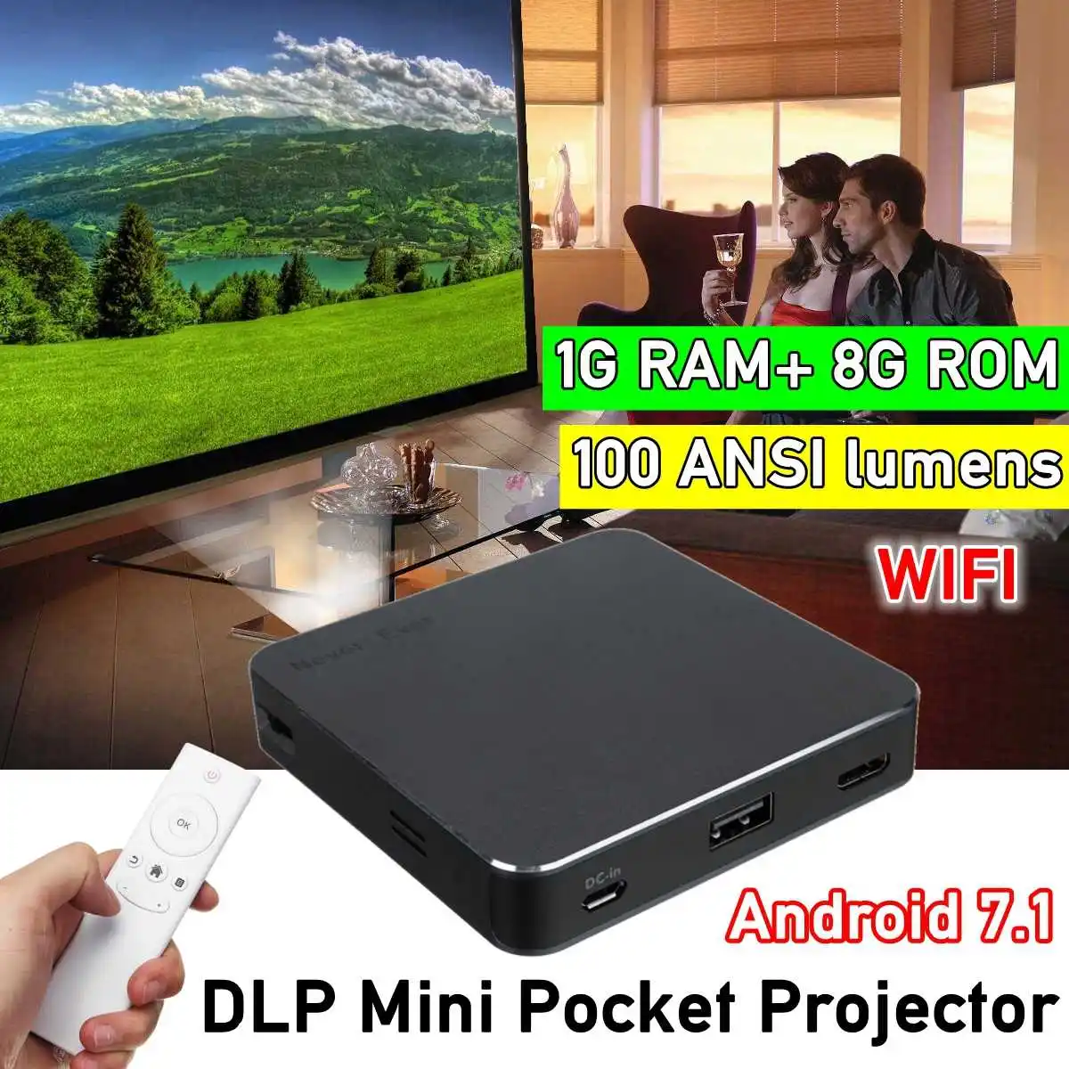 

4K/8GB HD bluetooth Home Projector Home Theatre System Office Wifi DLP Mini P ocket Projector Android 7.1/4.0