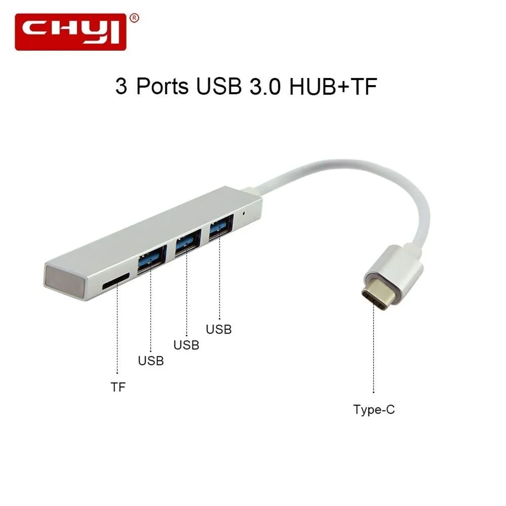 

CHYI 3 USB Port Hub USB3.0 TF Card Interface Type-C Multi-funcational Hub Docking Station with Car Reader for Laptop Desktop