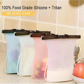 

Reusable Silicone Food Fresh Bags Sealed Storage Bags Refrigerator Bag Fruit Meat Milk Storage Containers Ziplock Kitchen Tools