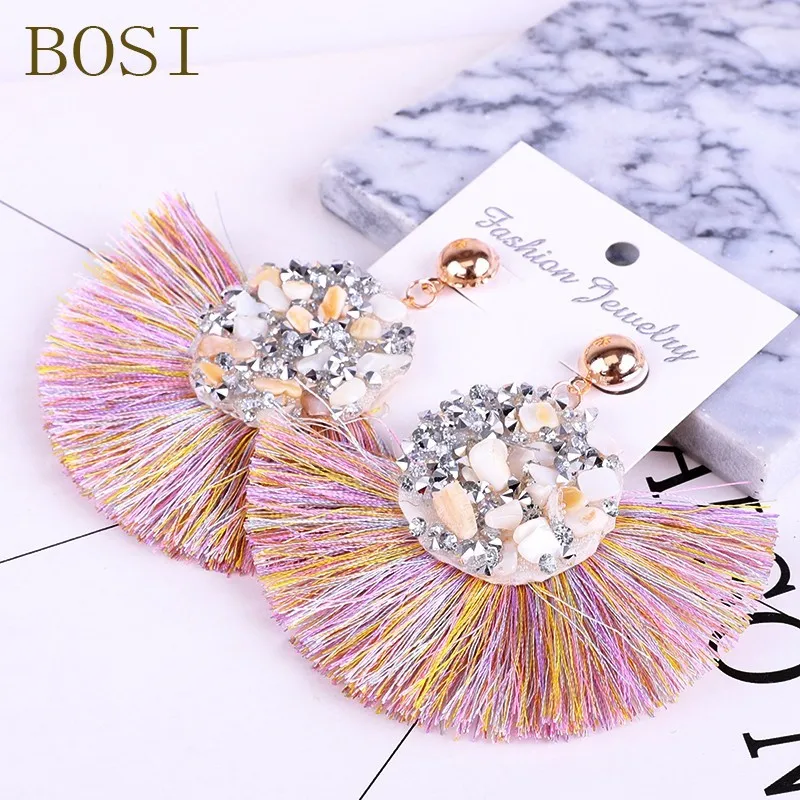 

Tassel Earrings Bohemian Crystal Handmade Women Drop Statement Luxury Long Earring jewelry Geometric Fringe Fashion Big stone
