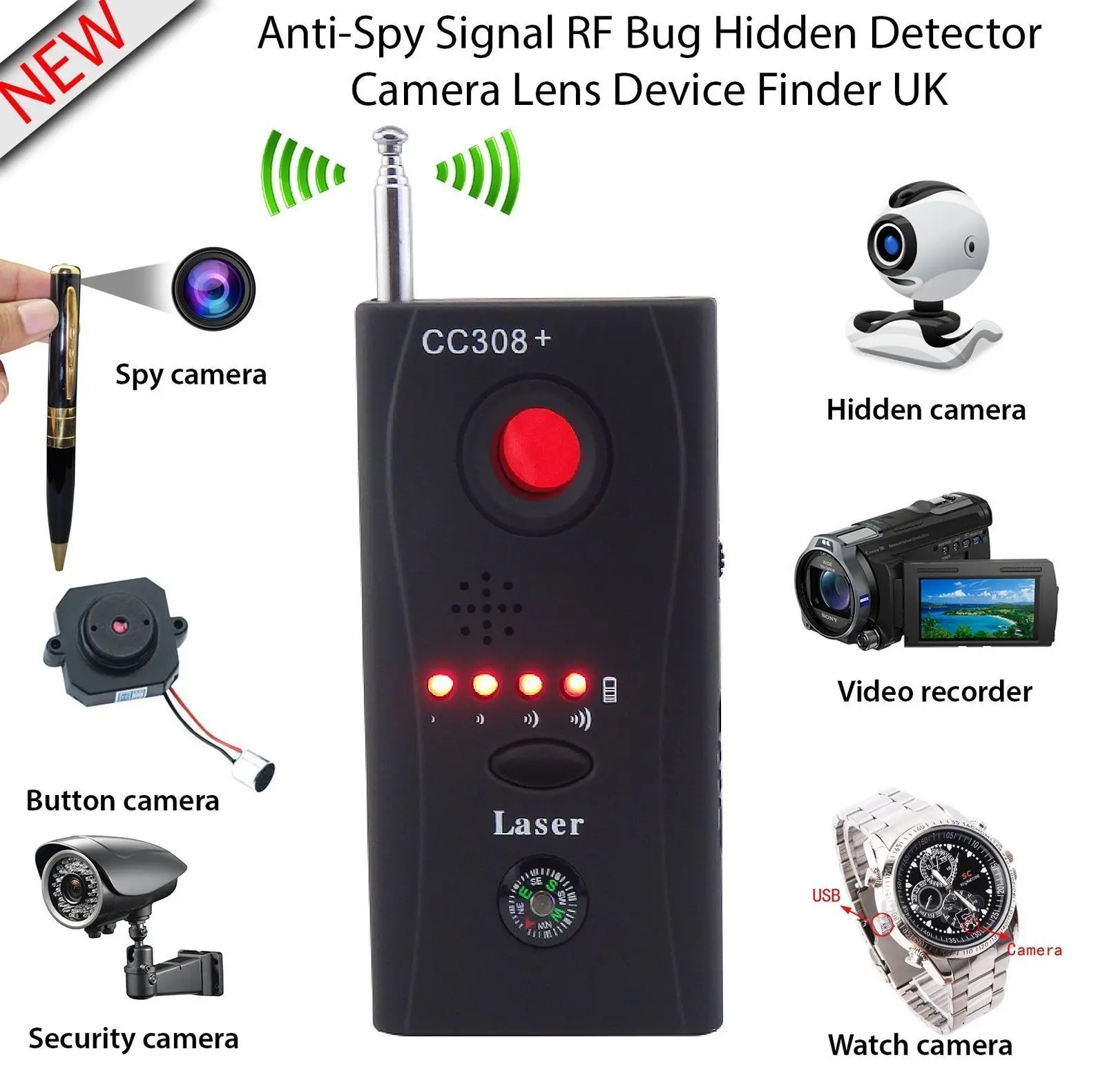 

Hot 2019 Anti Spy Detector Hidden Camera GSM Audio Bug Finder GPS Signal RF Tracker