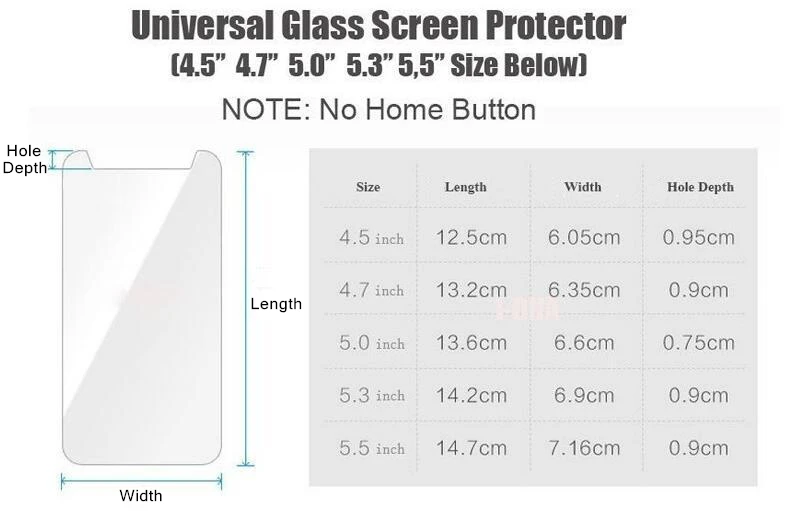 Ультратонкая HD 2.5D 9H универсальная защитная пленка из закаленного стекла для 3,5 4 4,5 4,7 5 5,3 5,5 5,7 6 дюймов для переднего экрана мобильного телефона