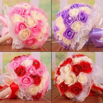 

Colorful Bouquet Bride Bridesmaid Rose Artificial Hands Holding Wedding Flowers Bridal Bouquets for Party Decoration DA