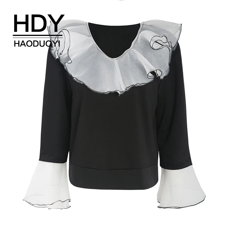 Толстовка HDY haoduoyi с двойным гофрированным треугольным вырезом и длинным рукавом |