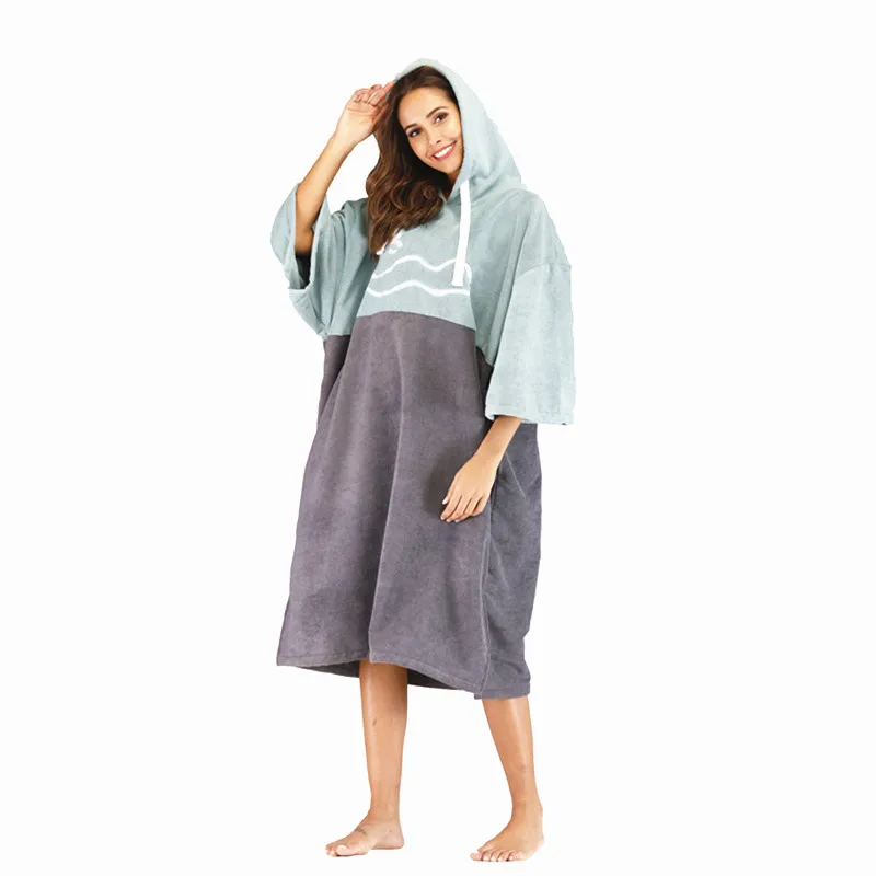 patchwork Solid color drying robe poncho towel for swimming camping towell for both men and