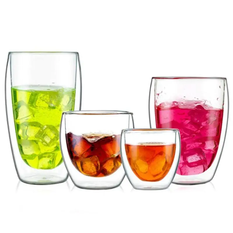 Buy Creative Hot Sale Double Transparent Glass Coffee Milk Tea juice