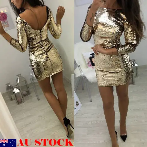 

Sexy Womens Sequins Bandage Bodycon Dress Club Party Short Mini Dress