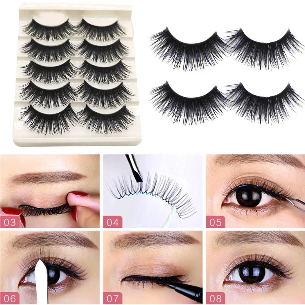 

New Women Makeup Cosmetic Natural Densely Slender Pack of (5 Pairs) Fashion False Eye Lashes Long Eyelash Set