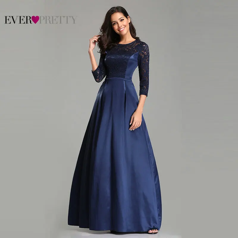Robe De Soiree Ever Pretty EZ07720 Navy Blue A-line Lace Half Sleeve Satin Evening Dresses Long Elegant Wedding Guest Gowns Robe De Soiree Ever Pretty EZ07720 Navy Blue A-line Lace Half Sleeve Satin Evening Dresses Long Elegant Wedding Guest Gowns