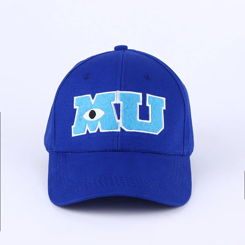 

2019 New Brand MU Letters Baseball Pixar Movie Monsters University Sulley Mike Blue Hat Baseball Caps One Piece Vestidos cap