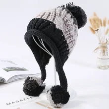 Зимние шапочки Для женщин шапка зима Шапки для Для женщин девушек головные уборы, Балаклава шапочка с помпоном теплый Skullies шапочки Hat