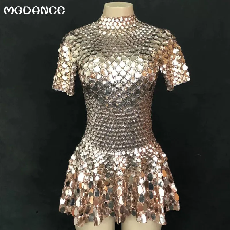 Новинка длинное блестящее серебряное боди с блестками Женский костюм стразы для