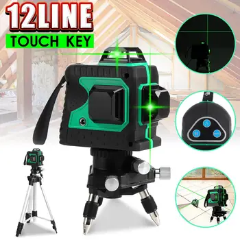 

12 Line 360 Horizontal Vertical Cross 3D Green Light Laser Level Self-Leveling Measure Super Powerful Laser Beam w/Tripod Stand