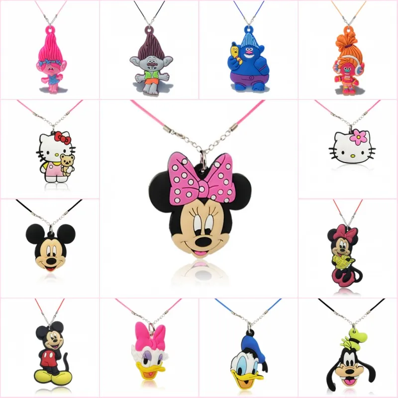 

2pcs/lot Mickey Trolls Poppy Kitty Cartoon PVC Charm Pendant 51cm Necklace Minnie Chain Choker Kid Gift Accessory Jewelry
