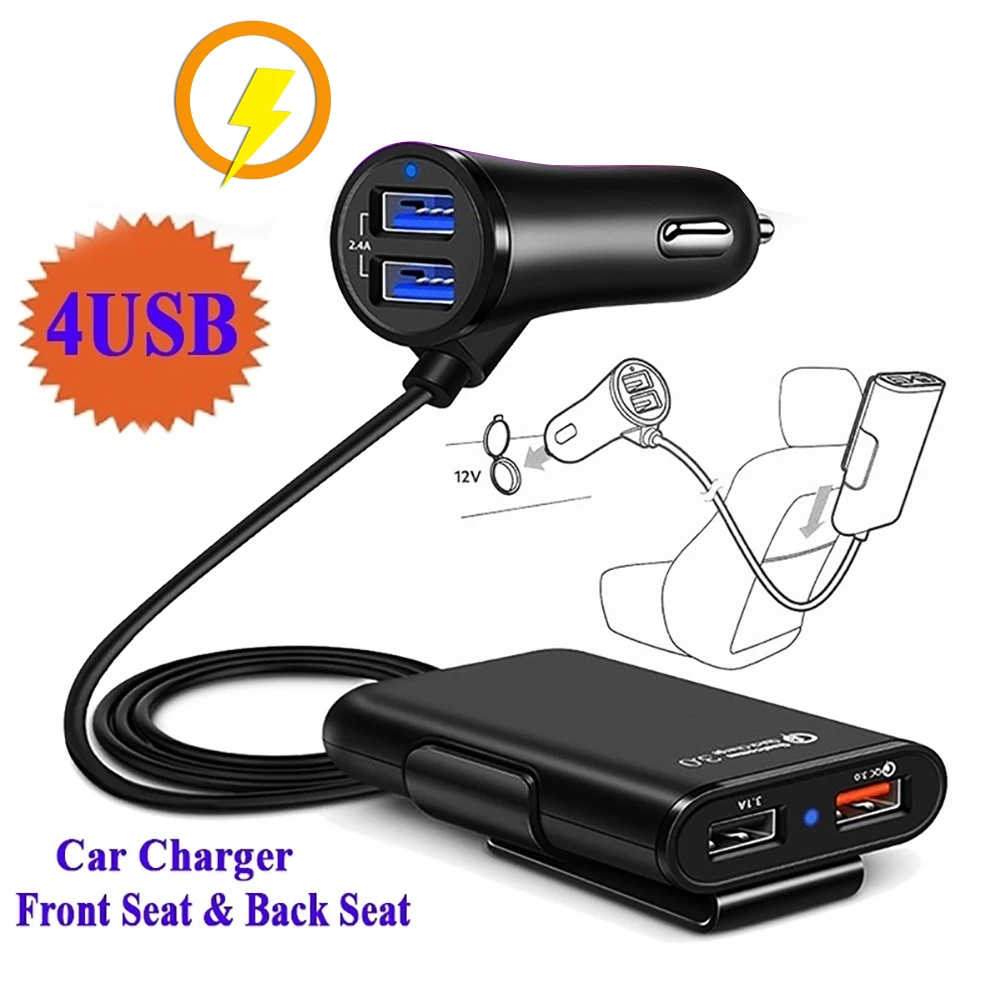 Универсальное автомобильное зарядное устройство с 4 портами QC 3 0 USB Автомобильное
