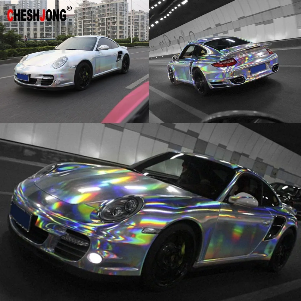 

Holographic Laser Chrome Iridescent Vinyl Film Car Wrap Silver Mirror Radium Special Fabric Colorful Decor Stickers Car Styling