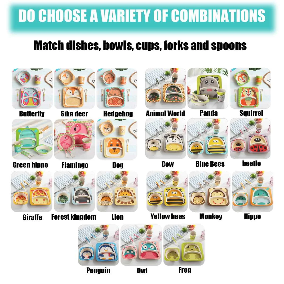 5pcs/sets Baby Animal Dish Tableware Set Natural Bamboo Fiber Bowl With Cup Spoon Plate Fork Feeding Dishes for Kids 5pcs/sets Baby Animal Dish Tableware Set Natural Bamboo Fiber Bowl With Cup Spoon Plate Fork Feeding Dishes for Kids