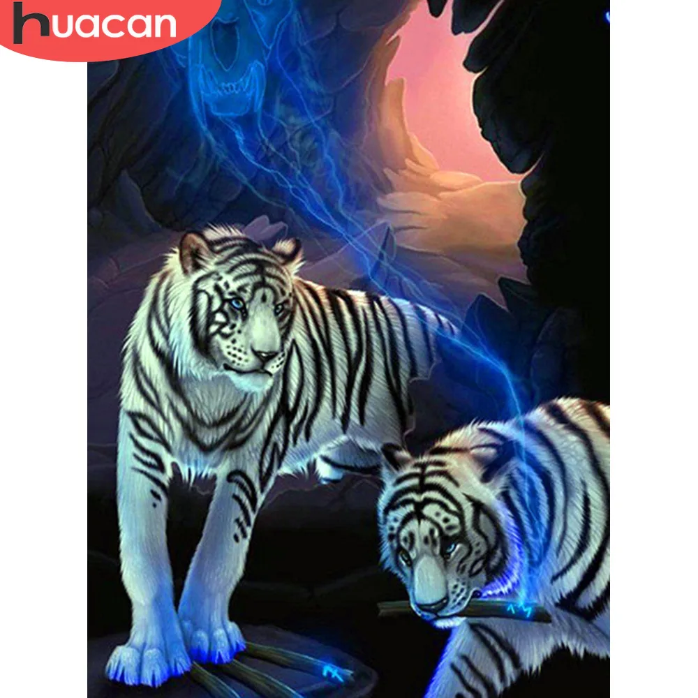 

HUACAN Diamond Embroidery Full Display Animals Diamond Painting Square Stones Tiger Pictures With Rhinestones Home Decoration