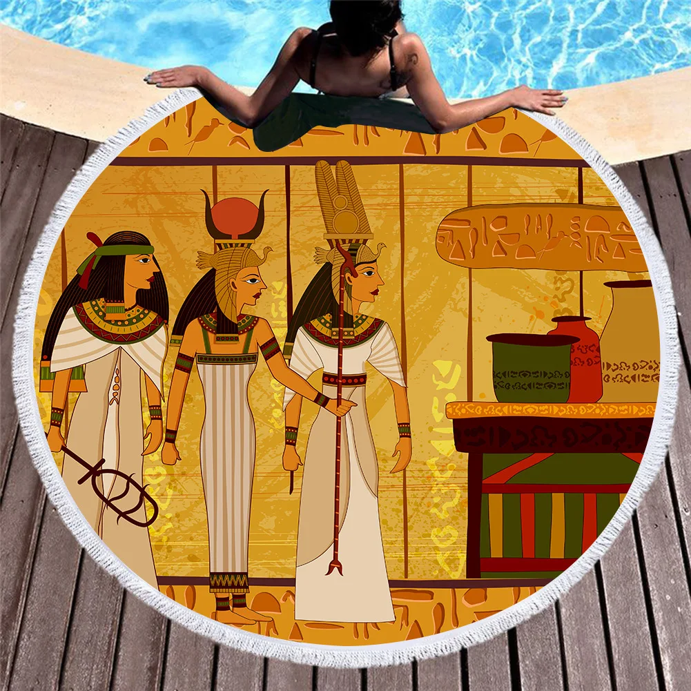 

Printed Ancient Egypt L Round Beach Towel Microfiber Beach Towels For Living Room Home Decor Summer Yoga Blanket Boho Bath Towel
