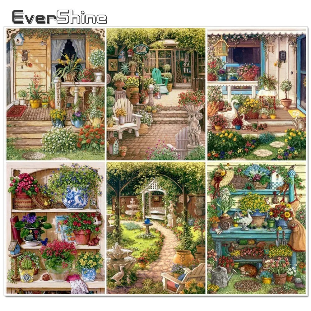 

Evershine 5D Full Square Diamond Embroidery Courtyard Paint With Diamonds Diamond Mosaic Cross Stitch Scenery Home Decoration