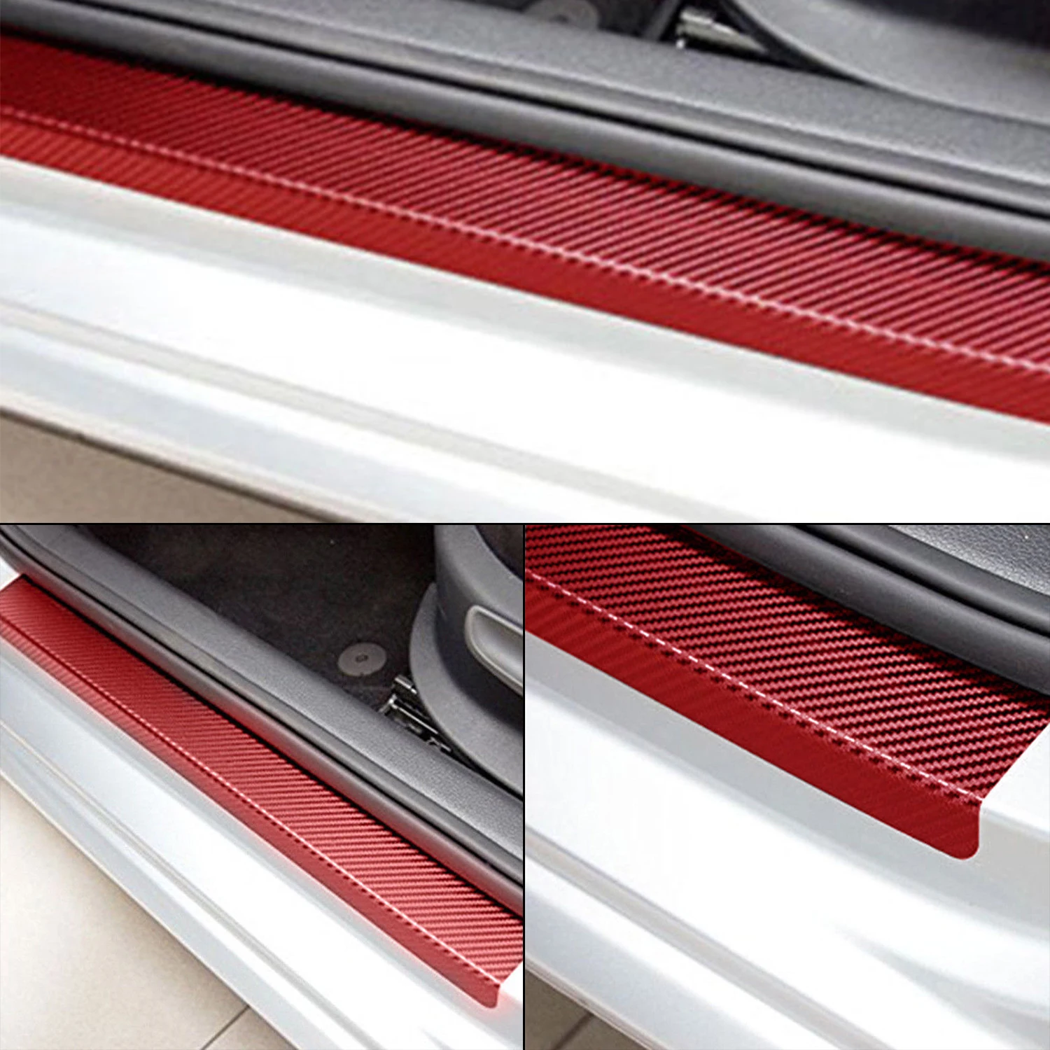 

4Pcs Red 3D Carbon Fiber Car Door Plate Sill Scuff Cover Anti Scratch Stickers