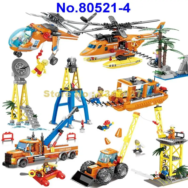 

80521-4 Kazi City Arctic Expedition 2In1 High Crane Car Helicopter Building Blocks Toy