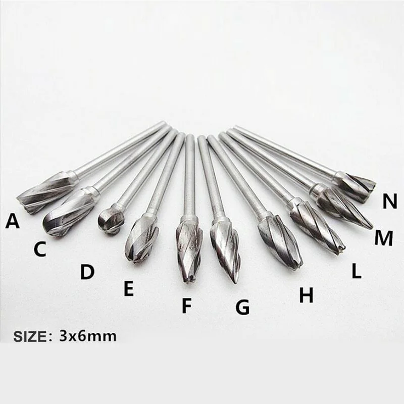 

10pcs Aluminum Cut Tungsten Carbide Burr Set Metal Carving Bits With 1/8"Shank Home Woodworking Tool Rotary Cutter File
