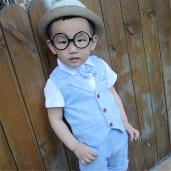 

Baby Boys Clothing Sets Summer Children Formal Wear Soft Short Shirt Plaid Waist Shorts 3PC Set Boy Kids Suits Children Clothing