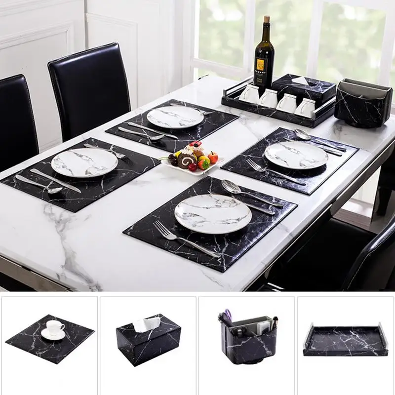PU Ins Style Marbling Print Waterproof Place Mat High Temperature Resistance Tableware Mat Dining Room Kitchen Table Decor