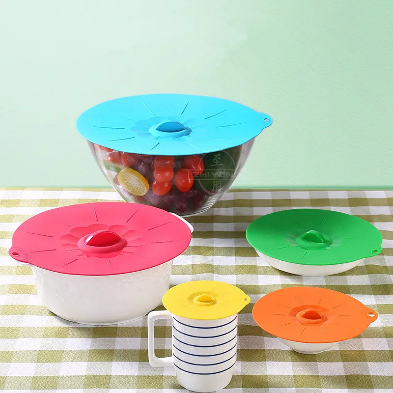 

5 Pcs/Set Universal Silicone Lid-bowl Suction Pan Cooking Pot Lid-Silicon Stretch Lids Silicone Kitchen Pan Spill Stopper Cover