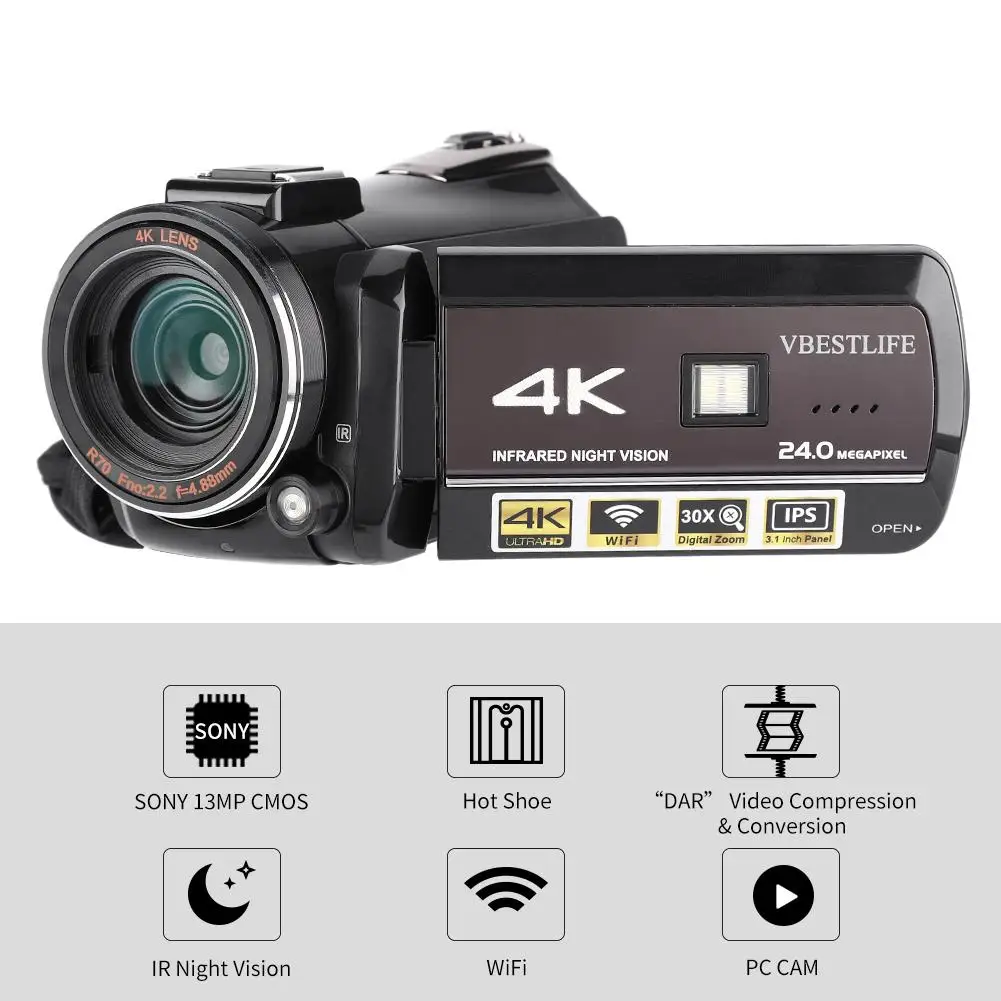 AC3-IPS wifi 13MP 30X Zoom 4K HD Цифровая видеокамера 3,1 ''сенсорный экран с широкоугольным объективом бленда микрофон