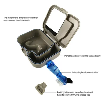 

Denture Case False Teeth Storage Box Case With Mirror and Clean Brush Appliance Denture Case