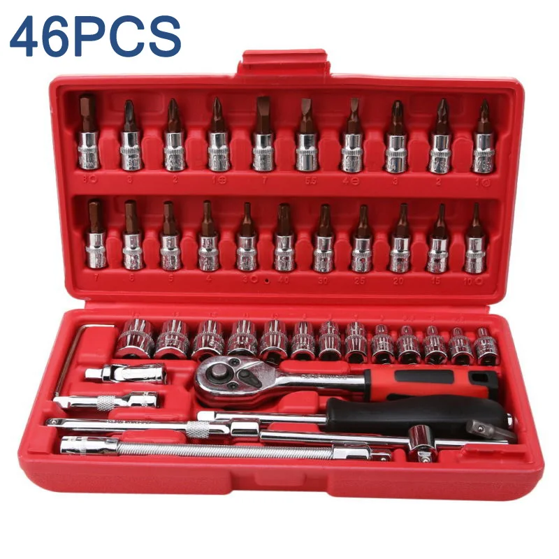 

46pcs Screwdriver Sockets 1/4 DR Auto Car Repair Tool Ratchet Wrench Set Kit