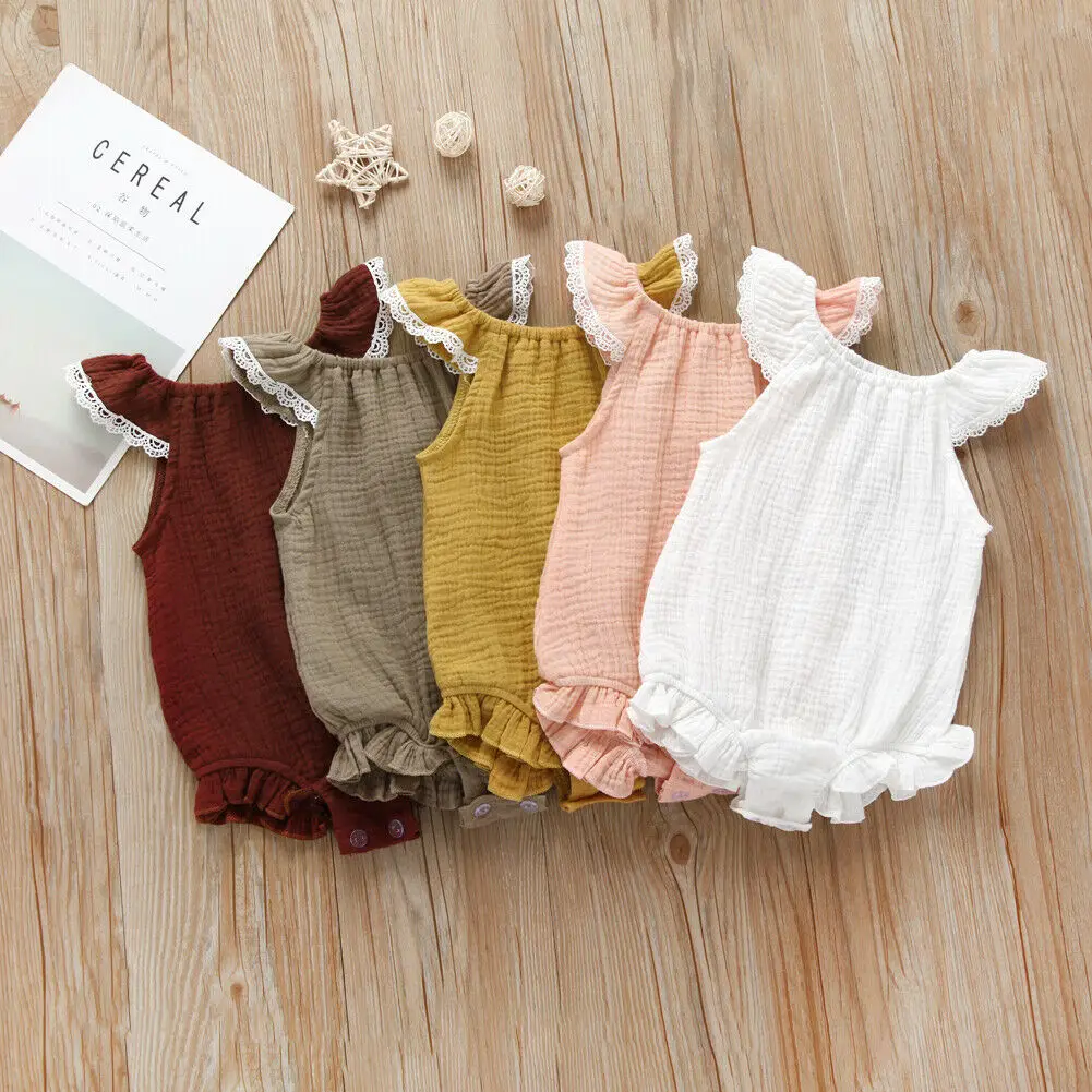 

2019 Newest Style Newborn Infant Baby Girls Spring Summer Ruffle Short Sleeve Romper Jumpsuit Adorable Clothes 0-24Months