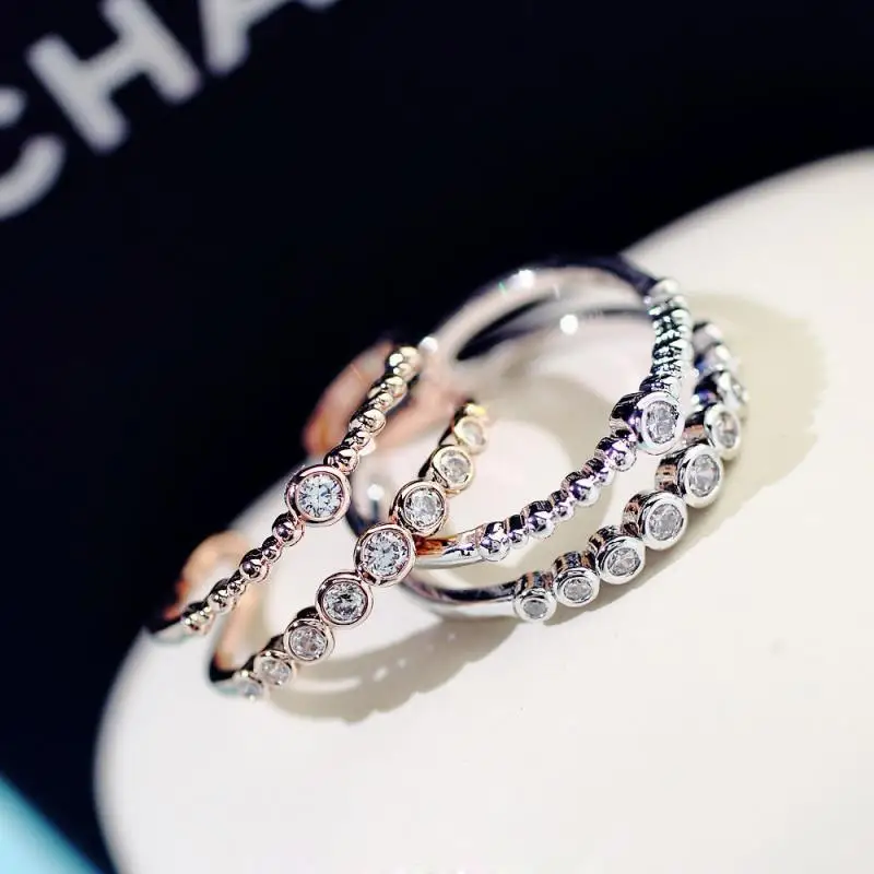 

Fashion wild small fresh double layered flash drill Exquisite Micro-Inlay Zircon Double Layer Ring Jewelry Valentine's Day Gift