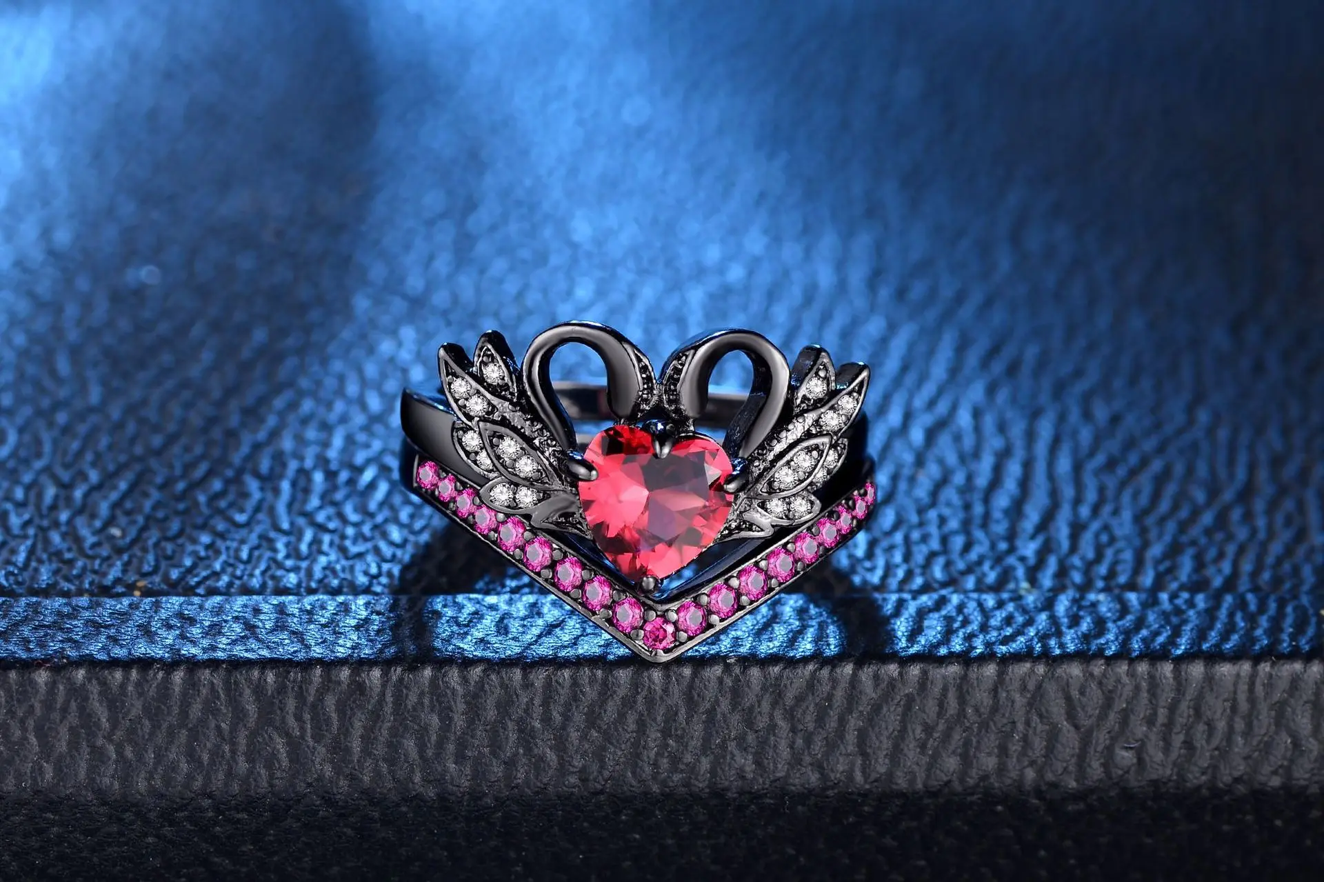 Черный лебедь красный камень циркон кольцо Набор для женщин Свадьба обручение модные украшения Высокое качество ювелирные изделия