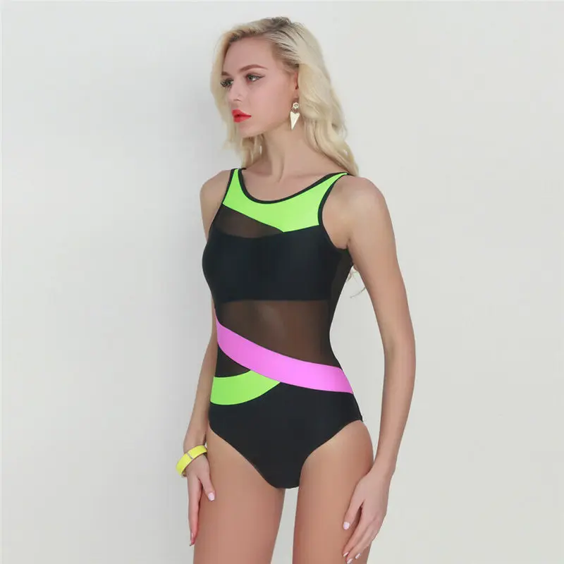 

2019 Sexy Women Mesh Monokini One-Piece Swimsuit Push Up Padded Swimwear Jumpsuit Bathing Suit Beachwear Swimming Costume