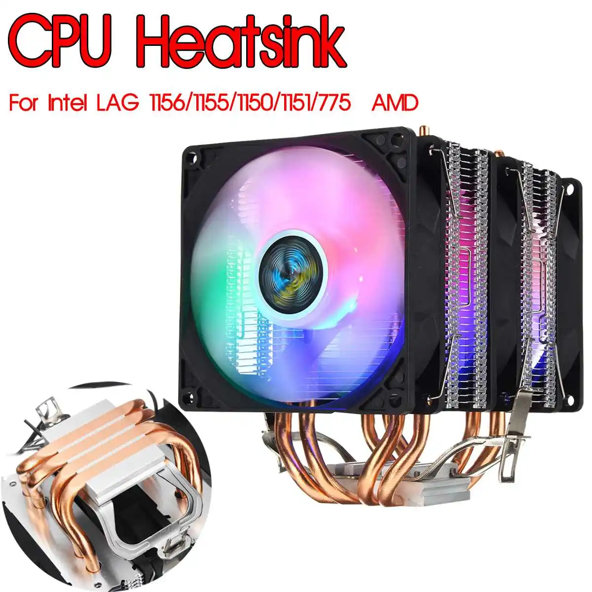 

Dual Tower CPU Cooler 4 Heat Pipes Heatsink 90mm Cooling Fan Radiator with RGB for Intel 775/1150/1151/1155/1156/1366 for AMD