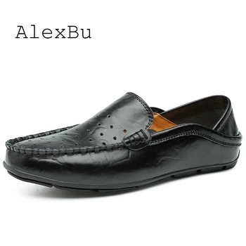 

AlexBu New Men Casual Loafer Shoes Man Genuine Leather Shoes Hollow Out Breathable Man Driving Shoes Zapatillas High Quality