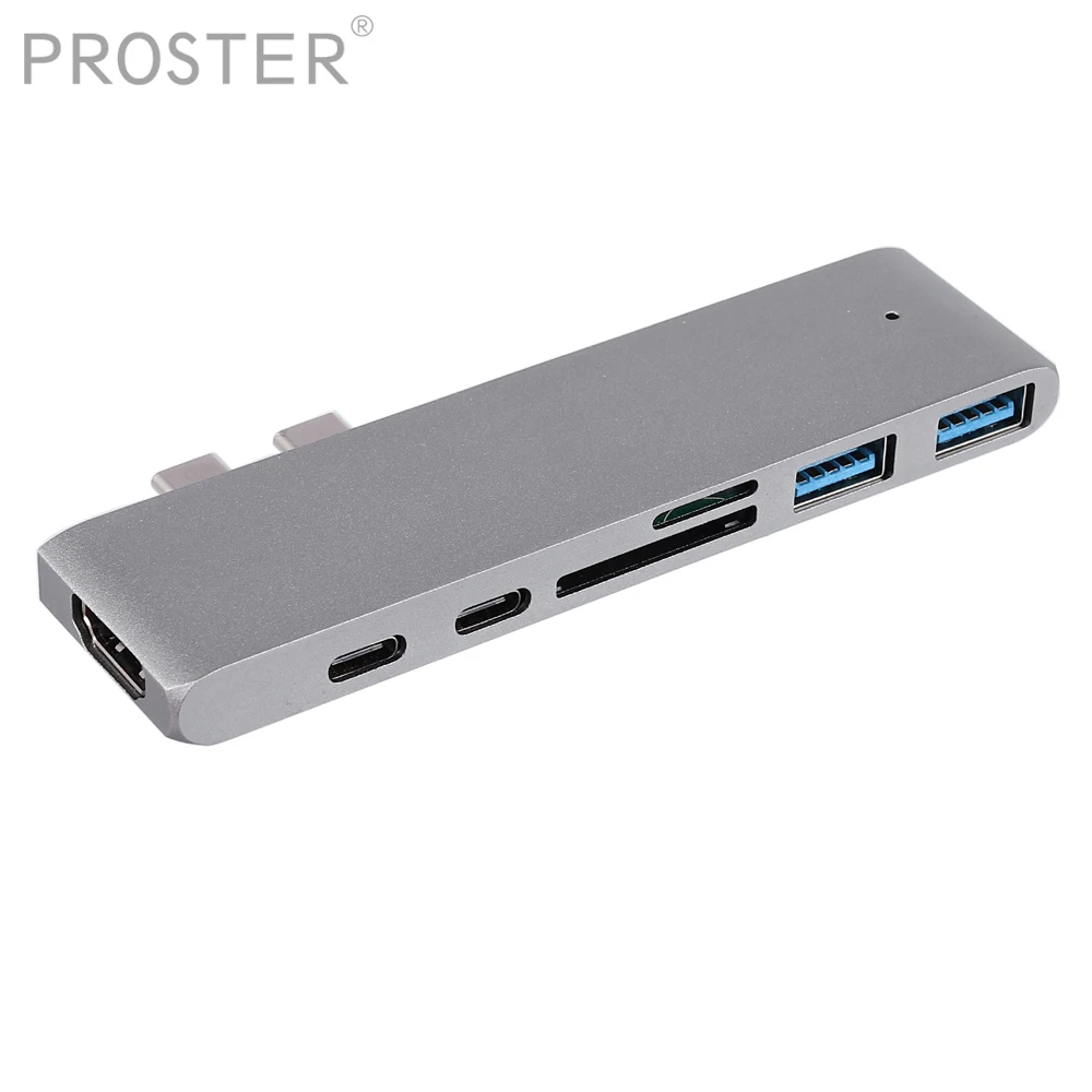 

PROSTER NEW USB Type C Hub Adapter 7 in 1 Dual USB Type C Dock For MacBook Pro with 4K HDMI USB C USB3.0 SD/Micro SD Card Reader