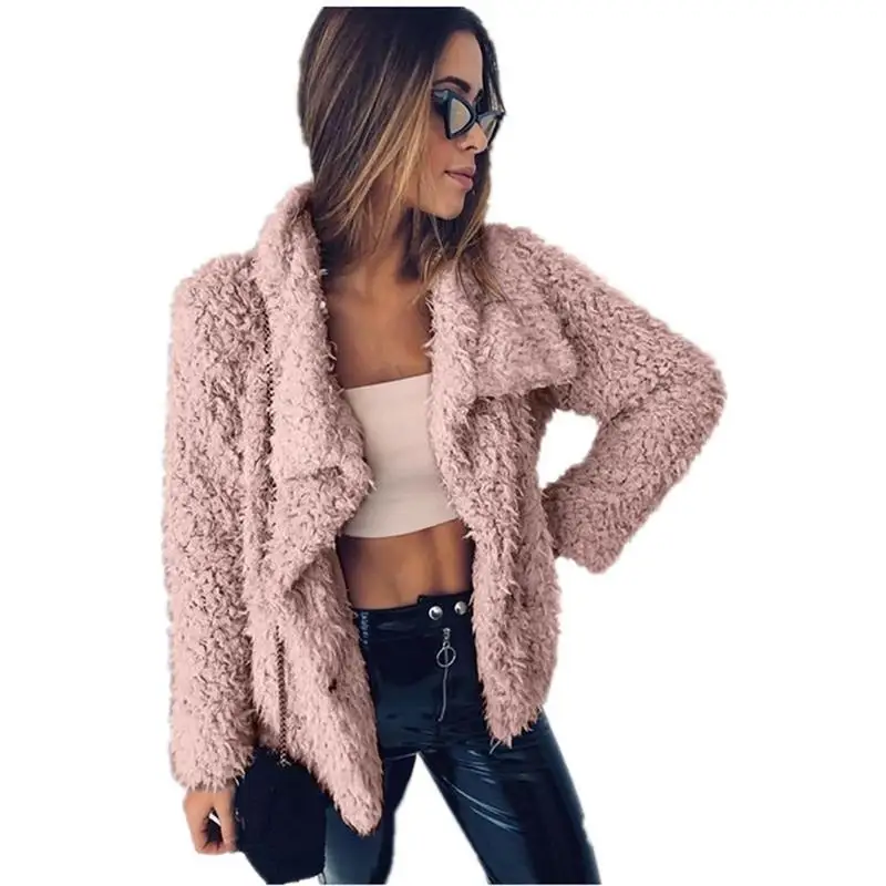 Зимние флисовые Faux Shearling Меховая куртка пальто Womenplush теплый толстый плюшевый