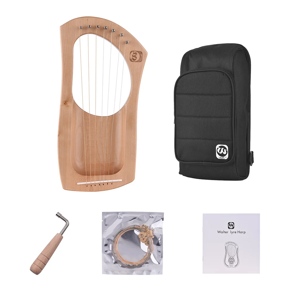 

7-String Wooden Lyre Harp Metal Strings Birch Solid Wood Stringed Instrument with Carry Bag