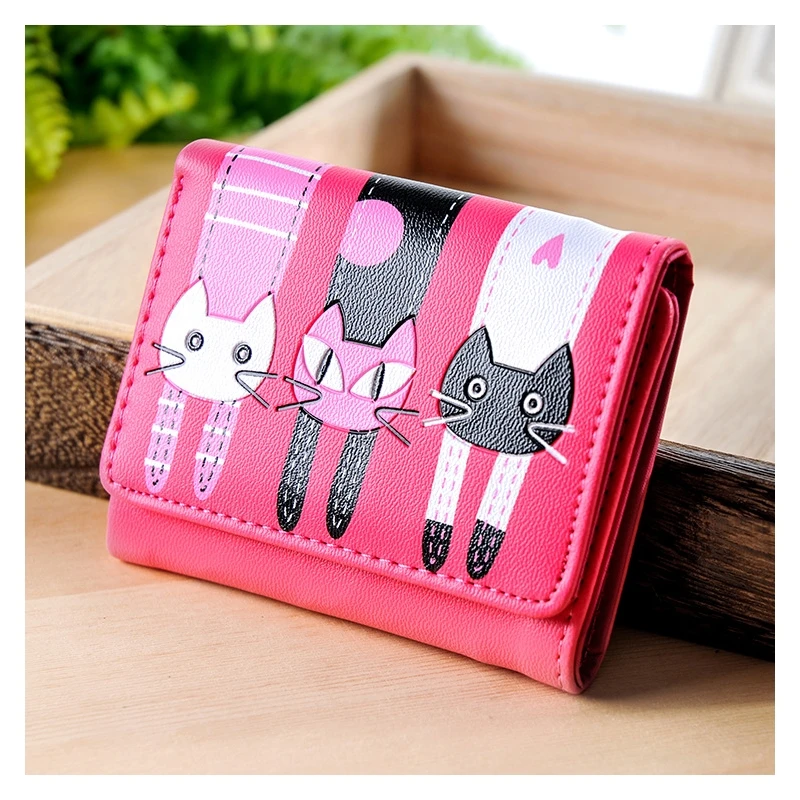 Корейский короткие студенческий бумажник Малый 3 раза кот Милый леди кошелек карты пакет портмоне