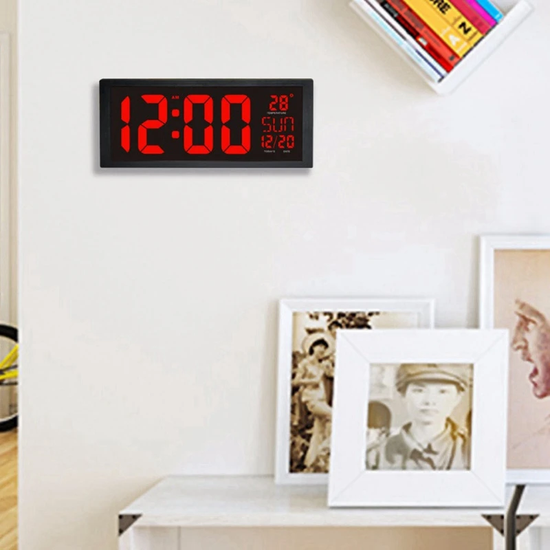 Большие электронные настенные часы с большим экраном, настольные светодиодные цифровые часы с календарем, термометром, экономия дневного света для кухонных часов