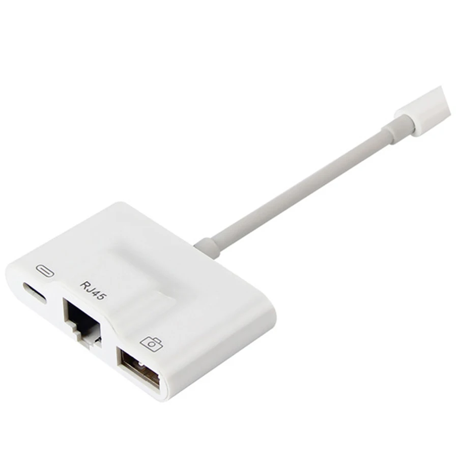 

RJ45 Ethernet LAN Wired Network Adapter Compact For iPhone Ethernet Adapter For iPad Cable Charger Multifunction USB Port 3 In