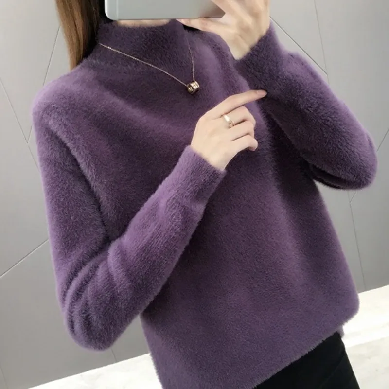 turtleneck sweater women solid rendering sweater winter women Imitate mink fleece pullover damen candy colors sweater feminino turtleneck sweater women solid rendering sweater winter women Imitate mink fleece pullover damen candy colors sweater feminino
