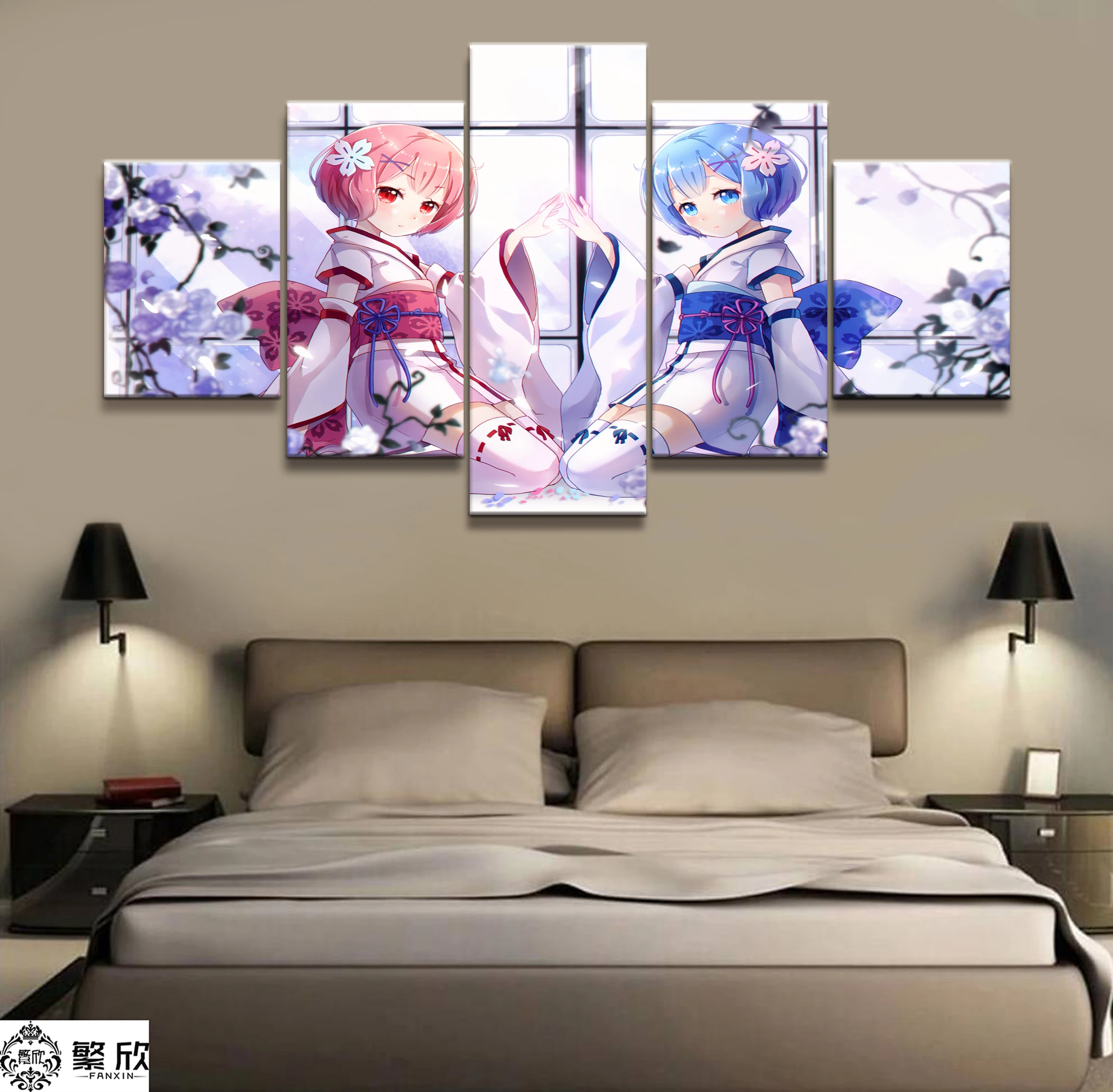 

Home Decor Modular Canvas Picture 5 Piece Rem Sister Re:Life in a Different World from Zero Painting Poster Wall For Home Canvas